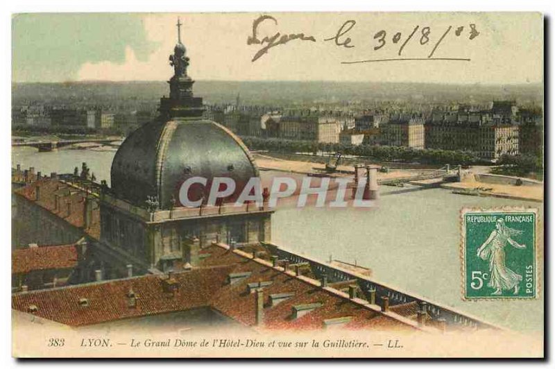 CARTE Postale Old Lyon Grand Dome of the Hotel Dieu and view Guillotiere