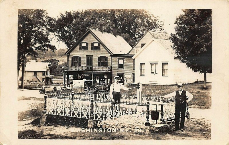 Washington ME Drug Store Horse & Delivery Wagon Cunningham Real Photo Postcard