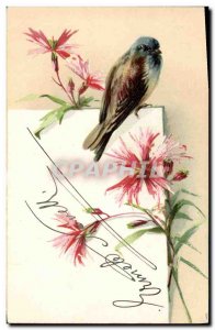 Old Postcard Bird Flowers