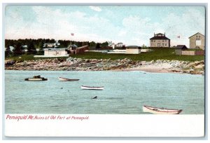 Ruins Of Old Fort At Pemaquid Maine ME, Sailboat Scene Antique Unposted Postcard