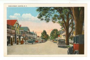 NY - Hunter. Main Street, Socony Gas Pumps at Curb ca 1920's