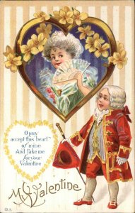 Valentine Victorian Little Boy and Girl Powdered Wigs c1910 Vintage Postcard