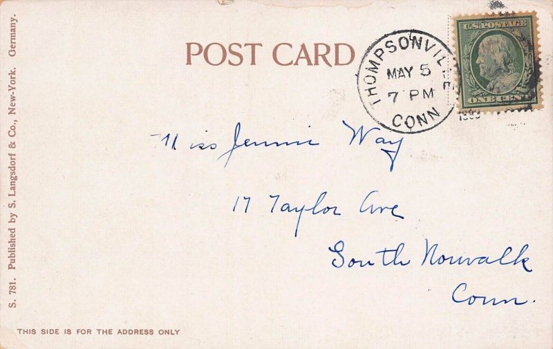 High School, Springfield, Mass., Very Early Postcard, Used in 1909