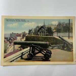 The Ramparts Quebec Canada Colored Canons Building Postcard Vintage