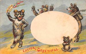 Bears Easter Greetings, Hold to light is an Owl Hold to Light 1912 crease rig...