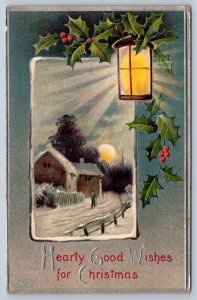 Hearty Good Wishes Christmas, Rural Winter Scene, 1909 Davidson Bros Postcard