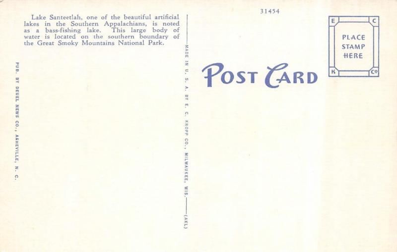NC, North Carolina  LAKE SANTEETLAH DAM  Graham County   c1940's Linen Postcard