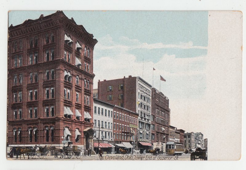 P2723 old postcard horses & wagons superior street view cleveland ohio