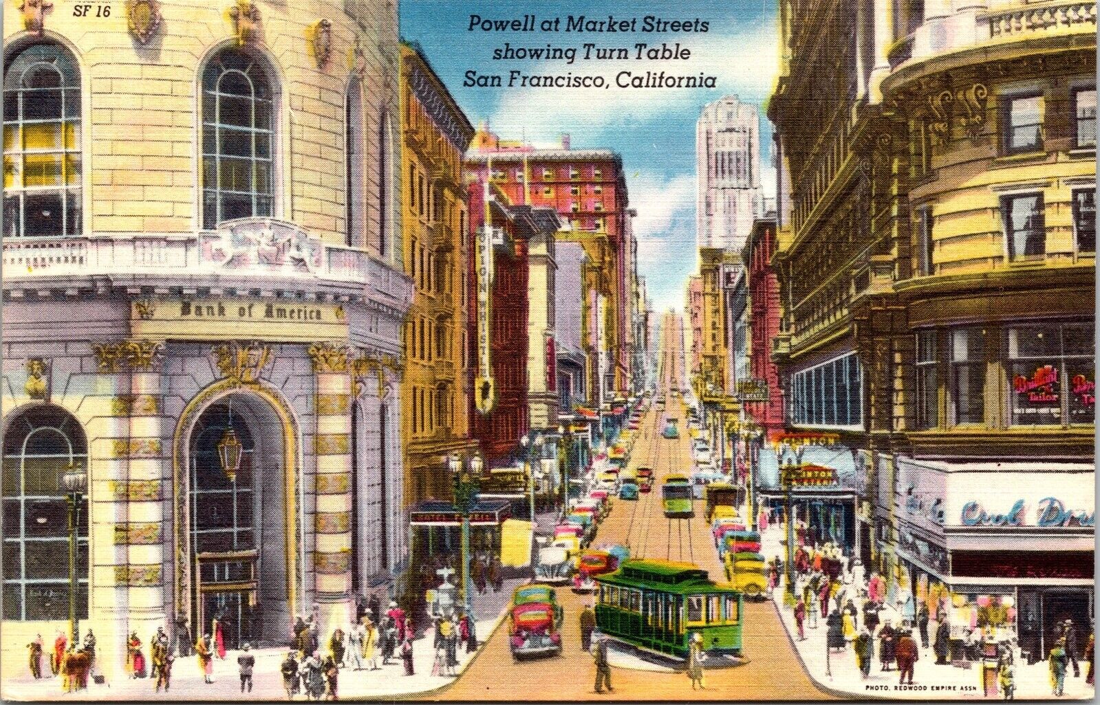 Powell & Market Streets Turntables San Francisco California DB Postcard