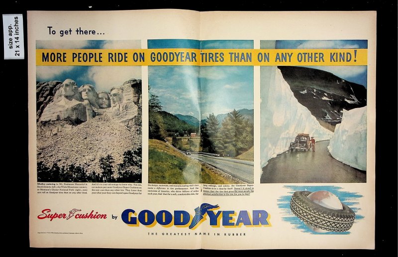1951 Good Year Tire Mount Rushmore Vintage Print Ad 015729
