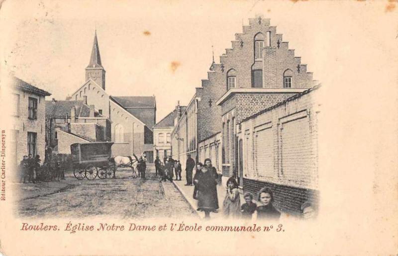 Roulers Belgium Notre Dame Church Street Scene Antique Postcard J48800