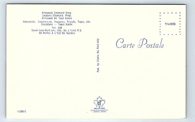 SAINT-JEAN-PORT-JOLI, Quebec Canada ~ ARTISANAT CHAMARD CRAFTS Coke  Postcard