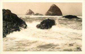 Andrews 1930s Tillamook Surf Seal Rocks Oceanside Oregon RPPC Real photo 7068