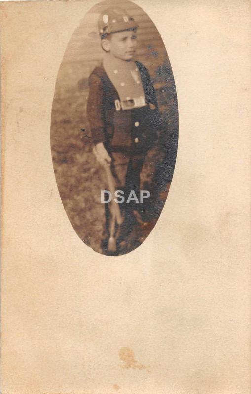 C36/ Interesting Real Photo RPPC Postcard c1910 Children Police Uniform Club 14