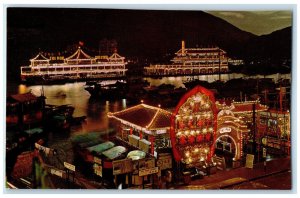 1971 Tai Pak Sea Food Floating Restaurant Lei Chau Hongkong Night View Postcard