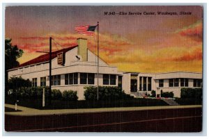 Waukegan Illinois IL Postcard Elks Service Center Building Sunset 1960 Vintage