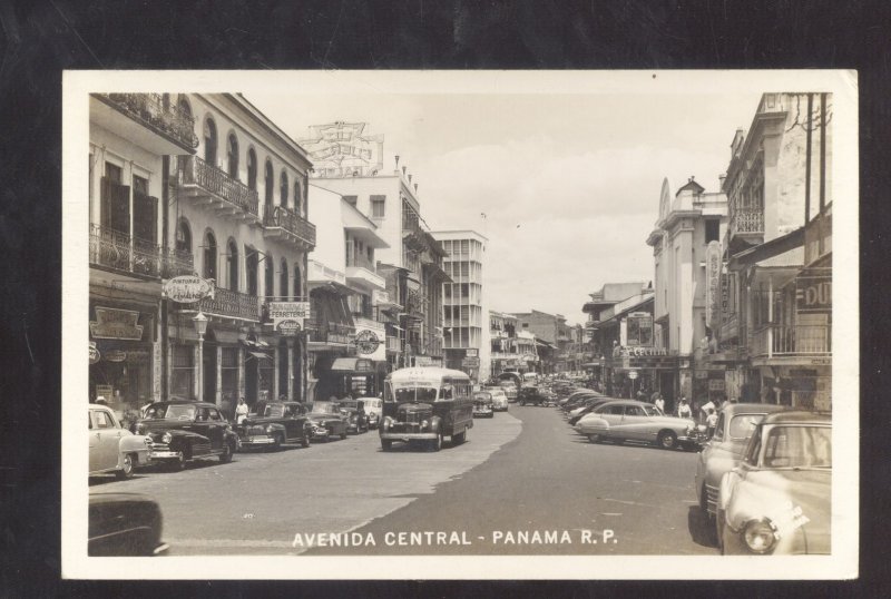 RPPC PANAMA CANAL ZONE DOWNTOWN STREET SCENE OLD CARS REAL PHOTO POSTCARD