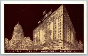 Madison Wisconsin 1940s Postcard Hotel Loraine