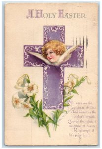 1921 Easter Holy Cross Angel Lilies Flowers Wolf Sioux City Iowa IA Postcard