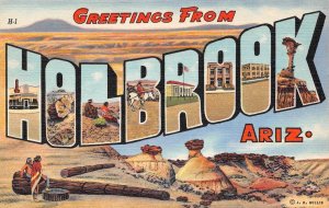 HOLBROOK Arizona Large Letter Linen Greetings Hopi Indian 1940s Vintage Postcard