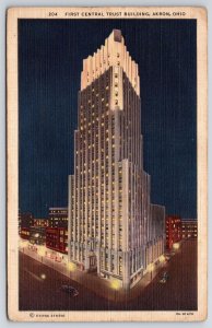 1937 First Central Trust Building Akron Ohio Street & Skyscraper Posted Postcard