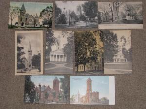 Churches- 9 different from Conn. used & unused vintage cards