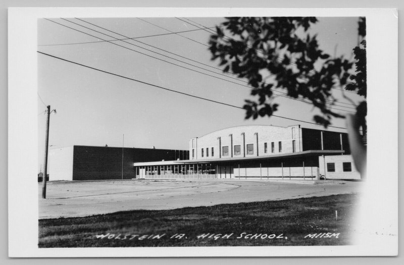 Holstein Iowa~Empty Parking Lot~Gymnasium @ Modern High School~RPPC c1950 PC 