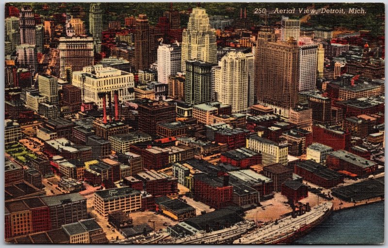 Detroit Michigan MI, Aerial View, Buildings, Tower Skycrapers, Vintage Postcard