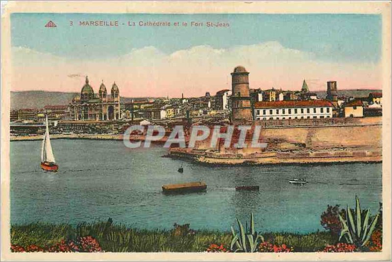 Postcard Old Marseille The Cathedral and Fort St. John