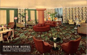 Linen Postcard Interior of Hamilton Hotel in Chicago, Illinois