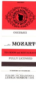 Mozart Tea Room, Restaurant, Vancouver British Columbia, Matchbook Cover