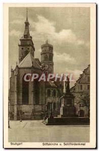 Old Postcard Stuttgart Stiftkirche Schillerdenkmal