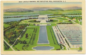 US Unused -Old card -Lincoln Memorial and reflecting pool - Washington DC.