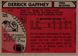 1980 Topps Football Card Derrick Gaffney WR New York Jets sun0491