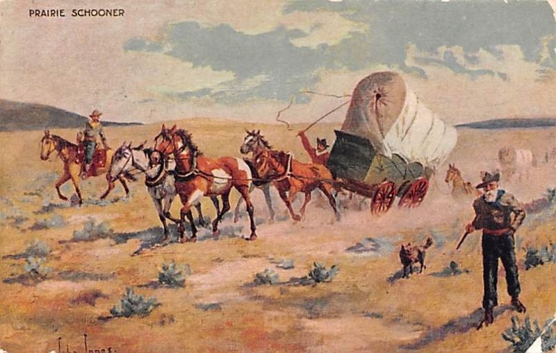 Artist Signed Damaged John Innes, Prairie Schooner 1908 crease right bottom c...