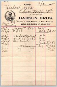 1915  Chicago  Illinois  Babson Bros  Receipt   8 x 5