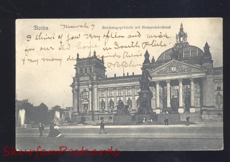 BERLIN GERMANY REICHSTAGSGEBAUDE MIT BISMARCKDENKMAL ANTIQUE VINTAGE POSTCARD