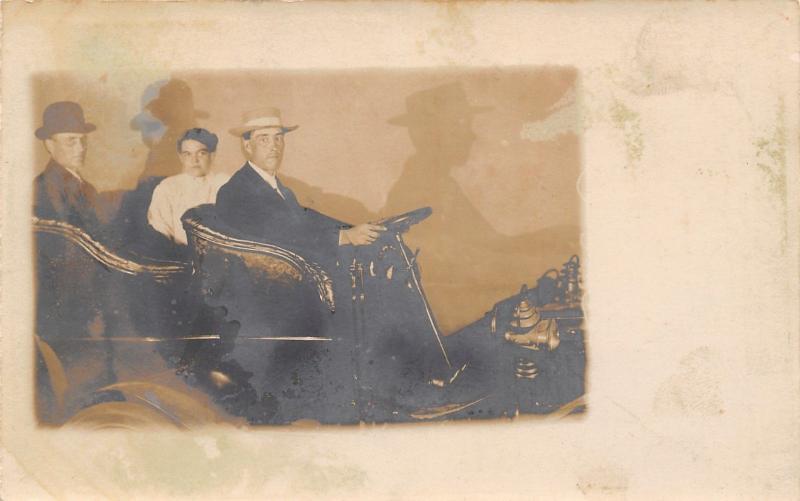 Real Photo Postcard~Trio in Vintage Automobile Cast Shadows~1905 RPPC 