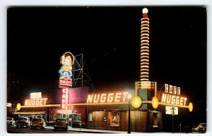 Nugget Casino Postcard Carson City Nevada Cafe Neon Signs Old Cars Automobiles