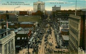 Boughton Busy Street Spokane Washington Trolleys Riverside C-1910  Postcard 2521