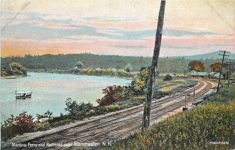 C-1910 near MANCHESTER NH Railroad Martin's Ferry Leighton postcard 1113