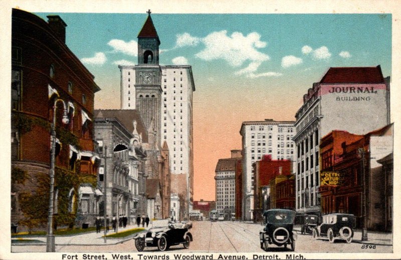 Michigan Detroit Fort Street Looking West Towards Woodward Avenue
