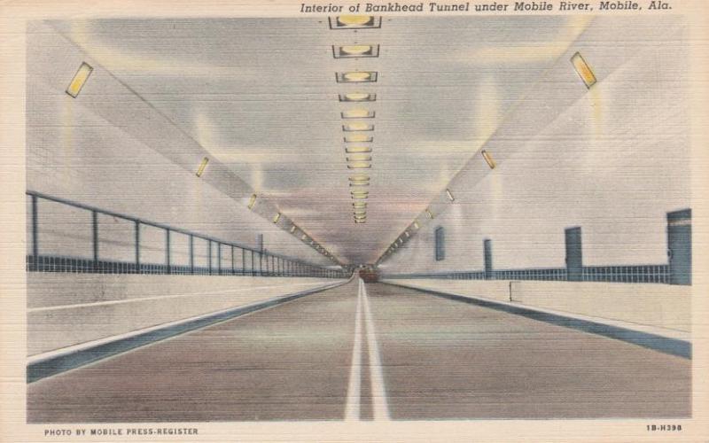 Interior of Bankhead Tunnel - Under Mobile River, Mobile AL, Alabama - Linen