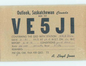 1940s QSL RADIO CARD Outlook - Near Saskatoon Saskatchewan SK AH3294