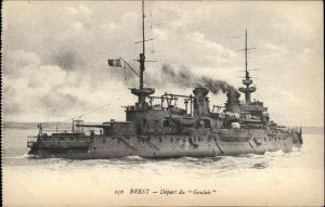 Brest France Depart du Gaulois Battleship c1910 Vintage Postcard