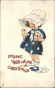 Valentine's Day Sunbonnet Sunbonnet Playing Cards Tuck c1900s-10s Postcard