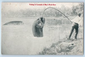 Perry New York NY Postcard Man Cached Exaggerated Fish 1914 Antique Posted