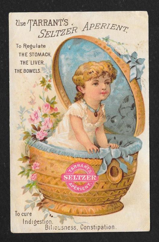 VICTORIAN TRADE CARD Tarrant's Seltzer Aperient Girl Basket