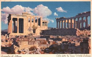 Vintage Postcard Acropolis At Athens Parthenon Ornamental Temple Ruins Building