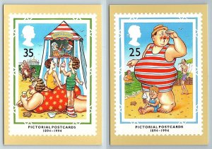 2 Postcards BEACH COMICS Pictorial Stamps~ PUNCH & JUDY 1994 Bill Dare Art 4x6